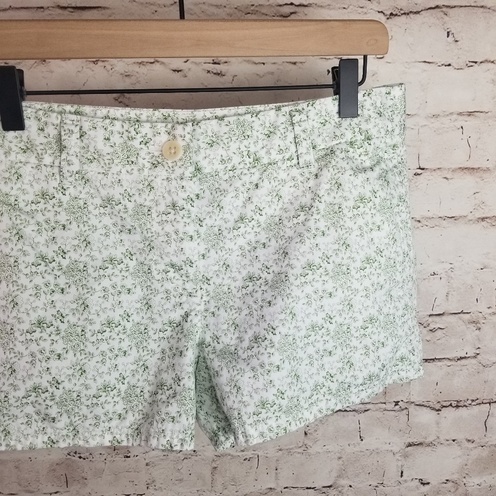 J. Crew White and Light Green Floral Cotton Shorts